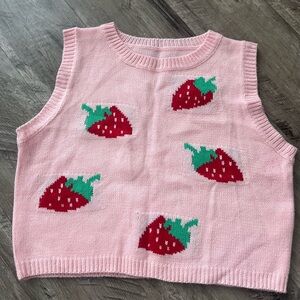 Strawberry Knit Pink Sleeveless Top